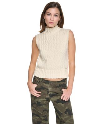 DKNY Jeans Women's Sleeveless Mock-Neck Cable-Knit Sweater