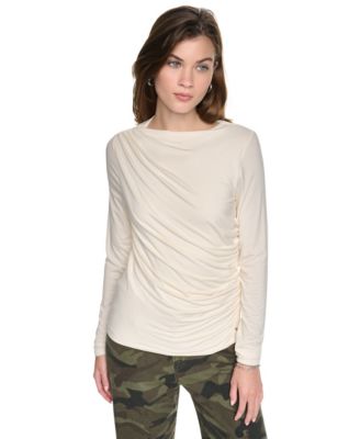 DKNY Jeans Women's Ruched Long-Sleeve Crewneck Top