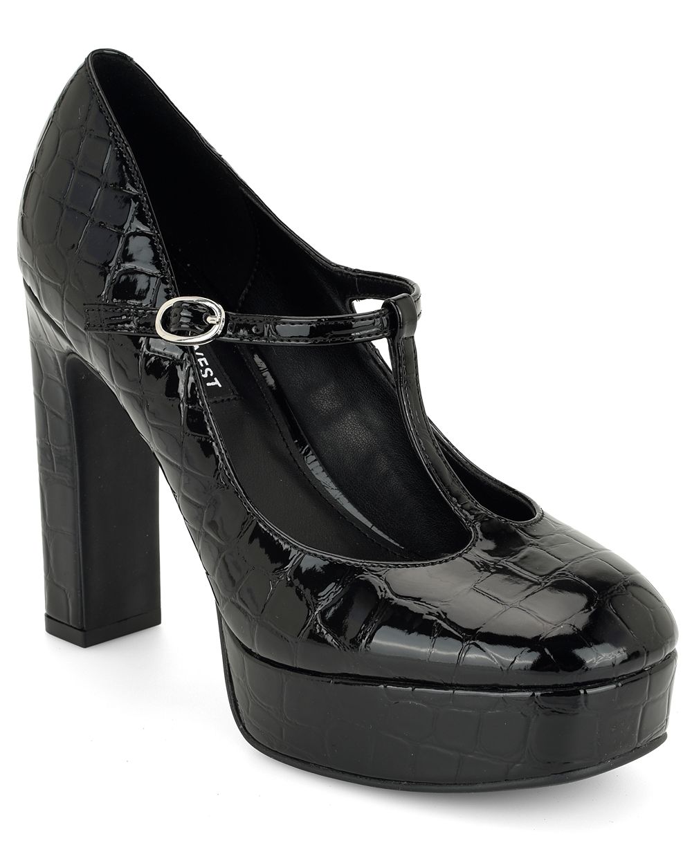 Nine West Женские Daphni T-Strap Block Heel Platform Pumps