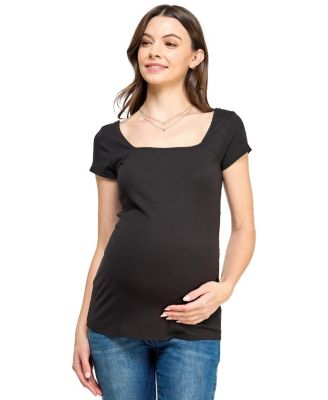Топ Hello Miz Women's Maternity Ribbed Square Neck Short Sleeve