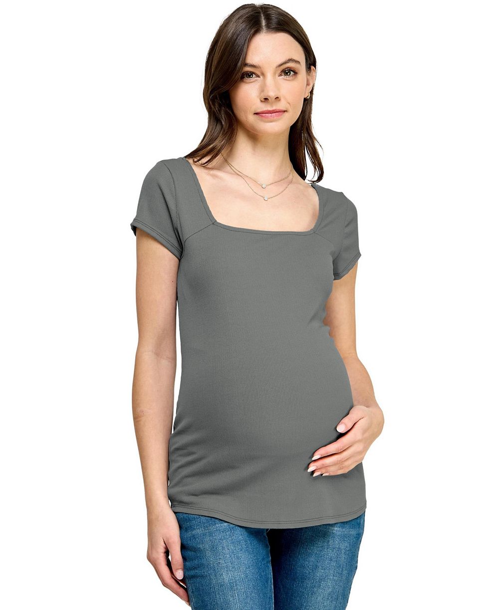 Топ Hello Miz Women's Maternity Ribbed Square Neck Short Sleeve