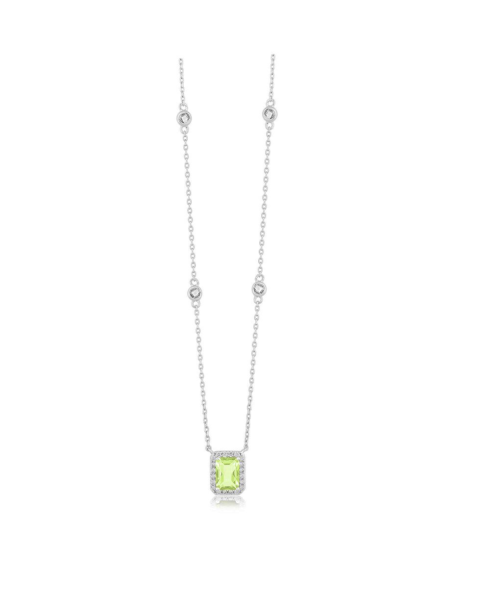 Simona Elegant Rectangle Birthstone CZ Halo Necklace