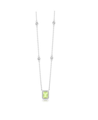 Simona Elegant Rectangle Birthstone CZ Halo Necklace