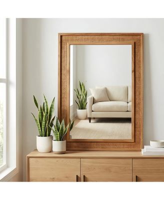 LAOTIES 20" x 30" Rattan Wall Mirror, Farmhouse Bathroom Vanity Mirror for Entryway and Living Room