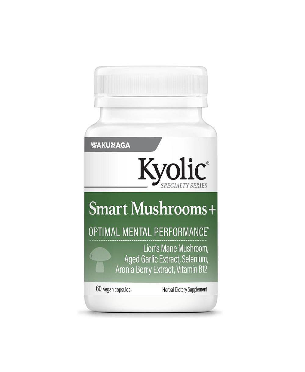 Биодобавка Kyolic Smart Mushrooms Lion’s Mane и экстракт чеснока для здоровья мозга, 60 капсул