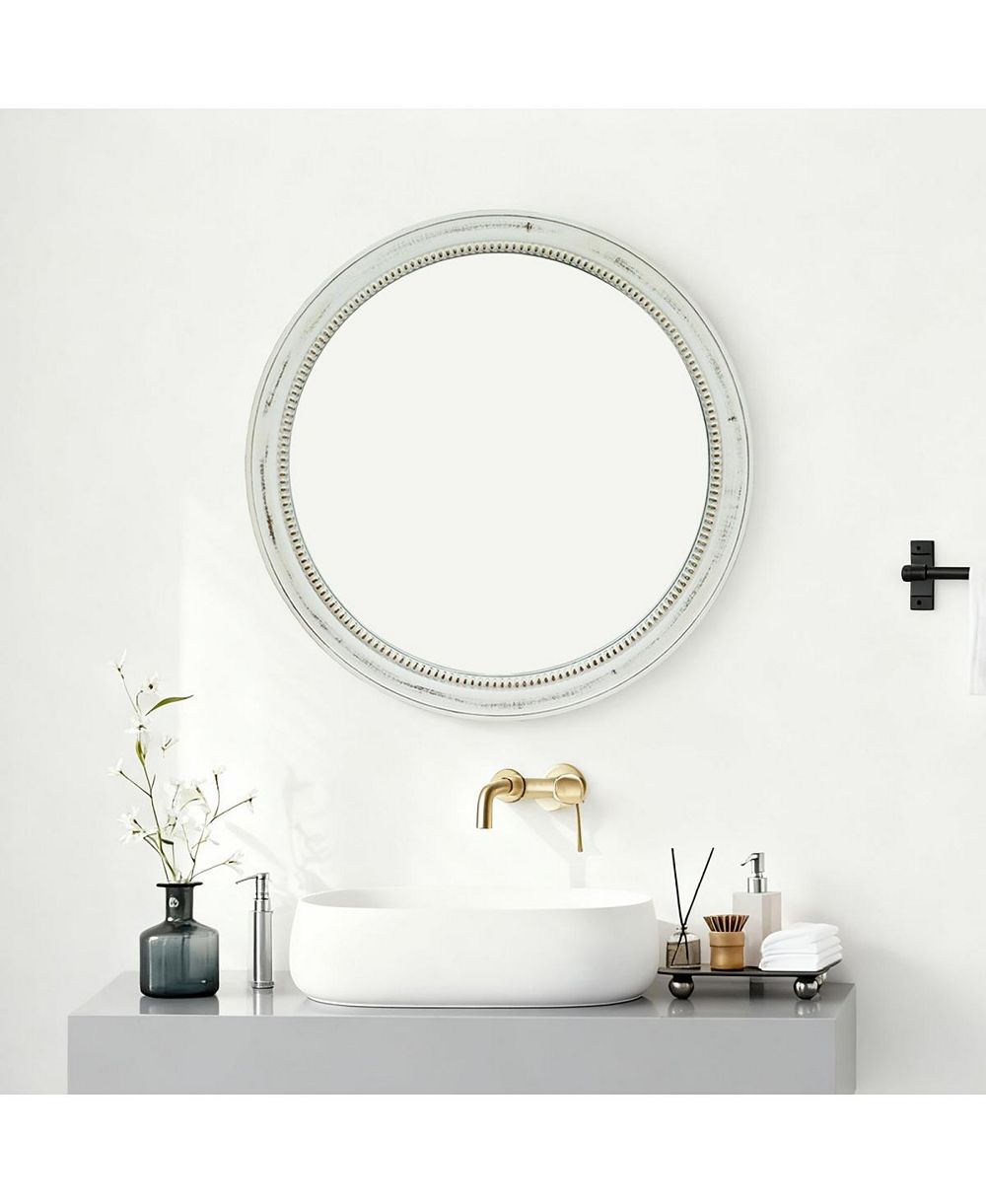 LAOTIES 23.6" Farmhouse Round Wall Mirror Beaded Trim for Living Room and Bathroom