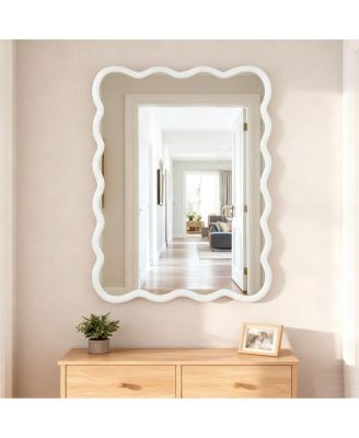 LAOTIES 30" x 40" Wavy Wall Mirror, Solid Wood Bathroom Vanity Mirror for Bedroom, Entryway and Living Room