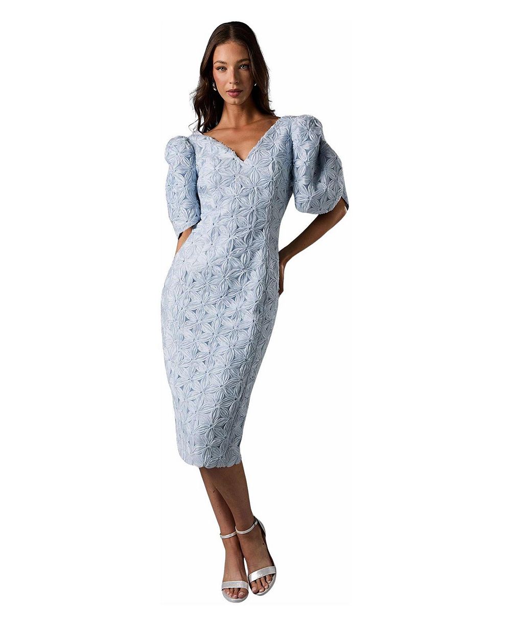 Coast Women's Floral Pleated Puff Sleeve Pencil Dress