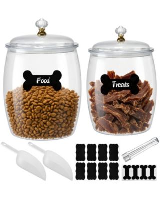 ARONKL 2 Pack Airtight Pet Food Storage Jars With Lids Scoops Clamp Labels