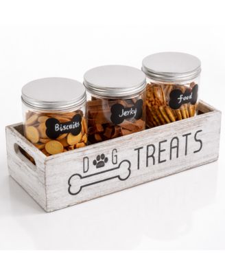 ARONKL Vintage Wooden Pet Food Storage Organizer With 3 Leak Proof Jars Personalized Decor Gift
