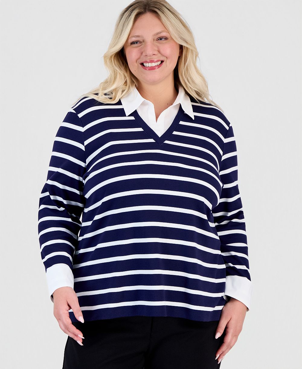 Jones New York топ с V-образным вырезом Plus Size