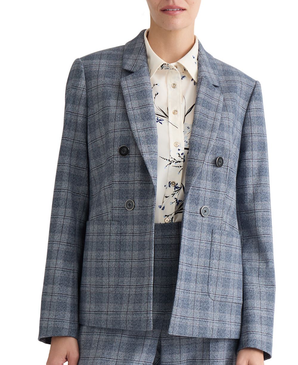 Jones New York Plus Size Faux Double-Breasted Plaid Patch-Pocket Blazer