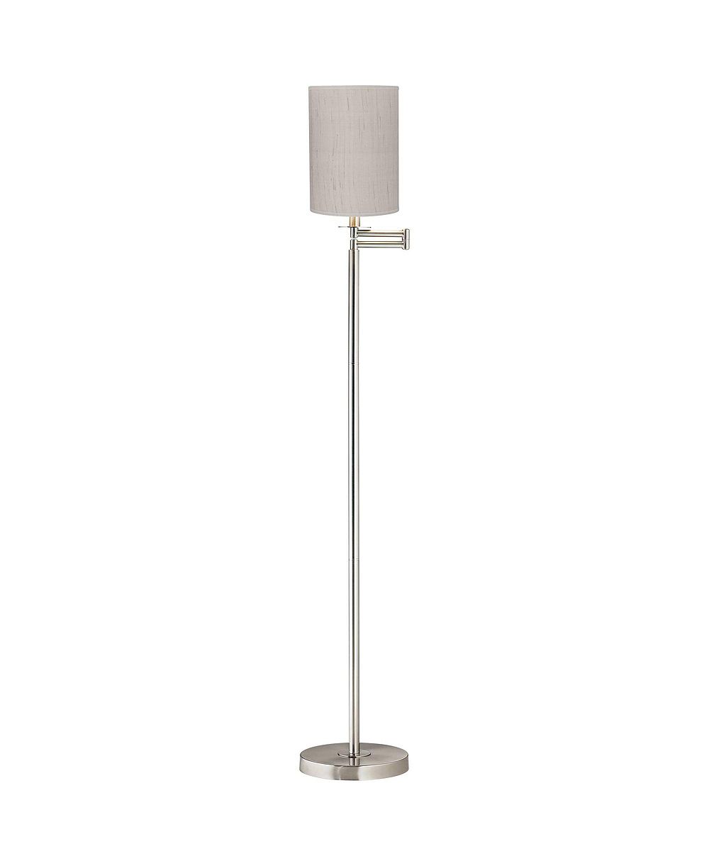 360 Lighting Современный напольный торшер со штангой, 60.5" Tall, Brushed Nickel, Linen Shade