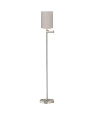 360 Lighting Modern Swing Arm Floor Lamp 60.5" Tall Brushed Nickel Linen Cylinder Shade for Living Room Reading Bedroom Office