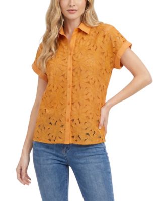 NY Collection Petite Short-Sleeve Eyelet Top