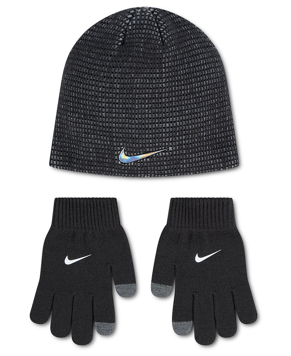 Nike Boys' 8-20 Multi-Stripe Peak Beanie and Gloves, 2-Piece Set