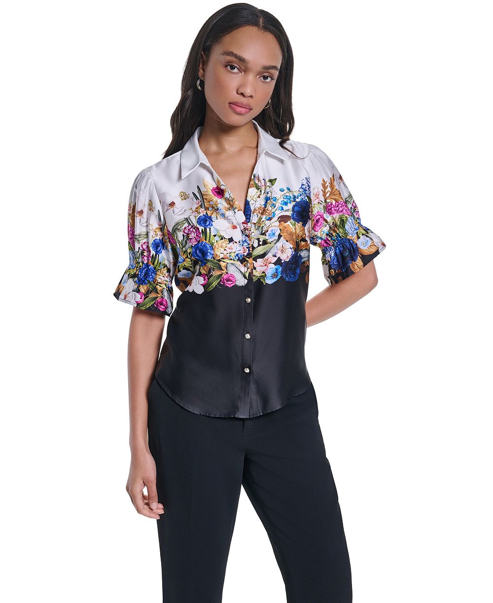 KARL LAGERFELD PARIS Women's Floral Button-Front Blouse