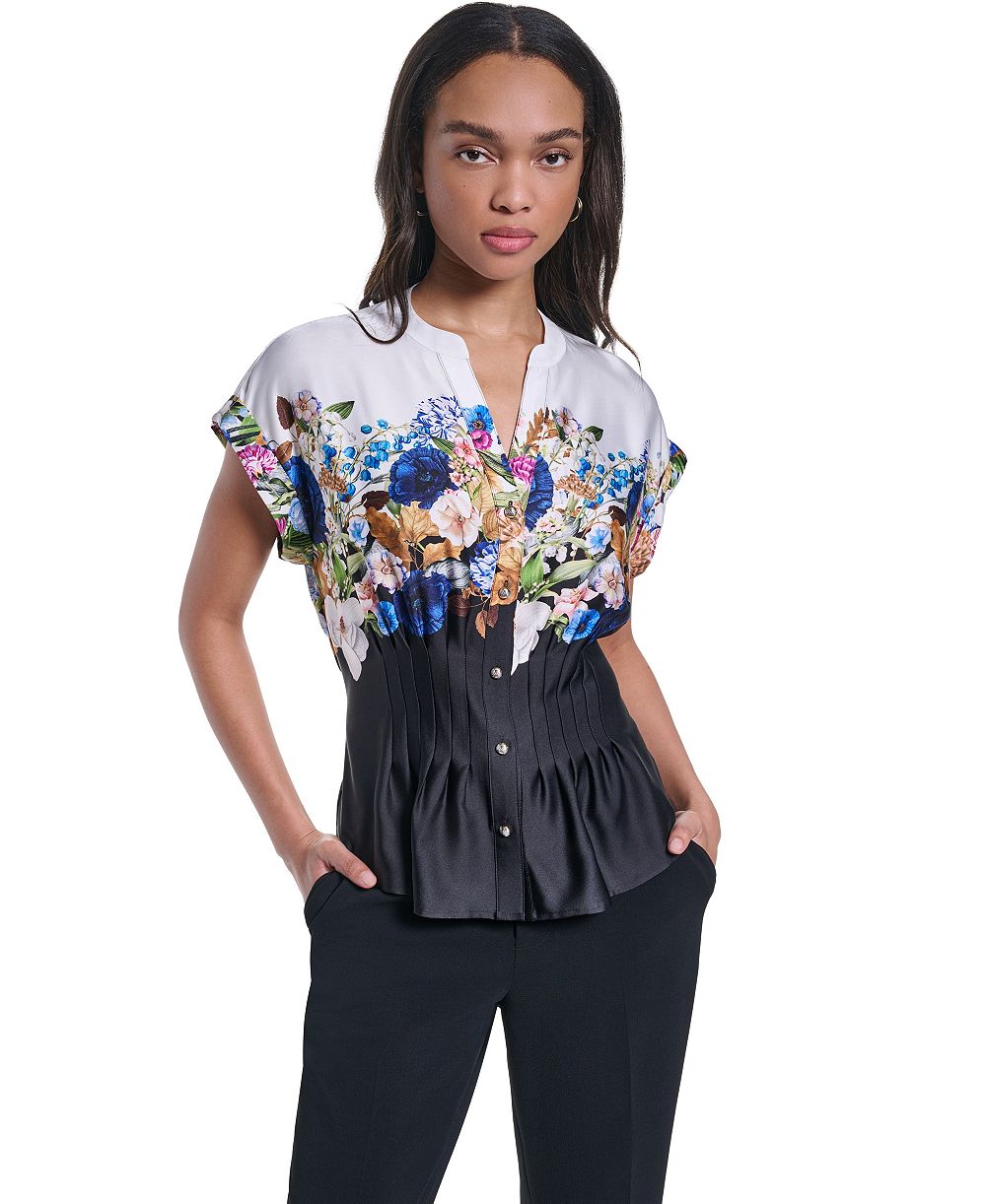 Женская блузка KARL LAGERFELD PARIS Floral Pleated Button-Front