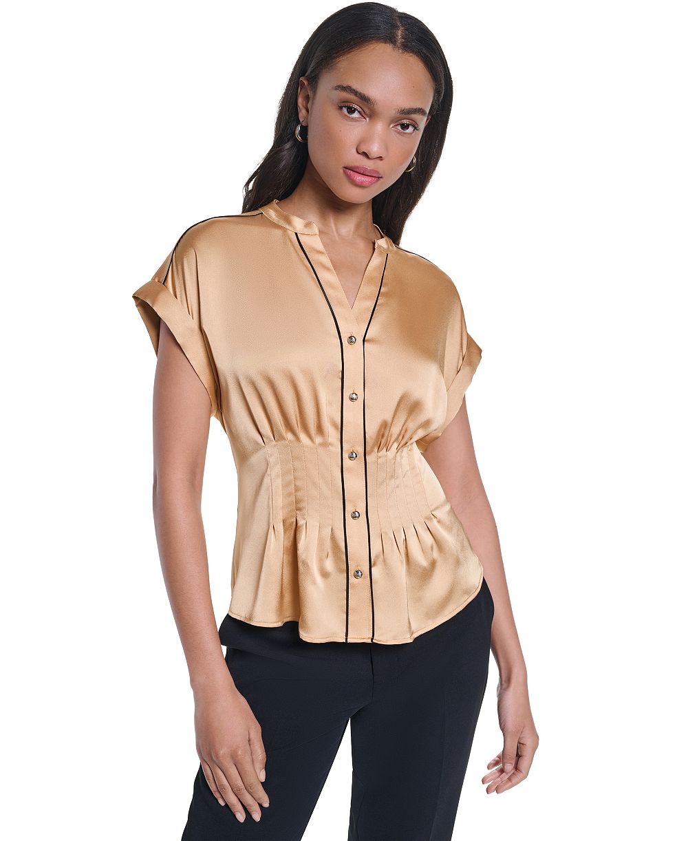 KARL LAGERFELD PARIS Women's Short-Sleeve Button-Front Blouse