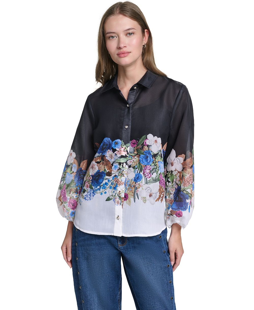 Женская блузка KARL LAGERFELD PARIS Printed Organza Puff-Sleeve