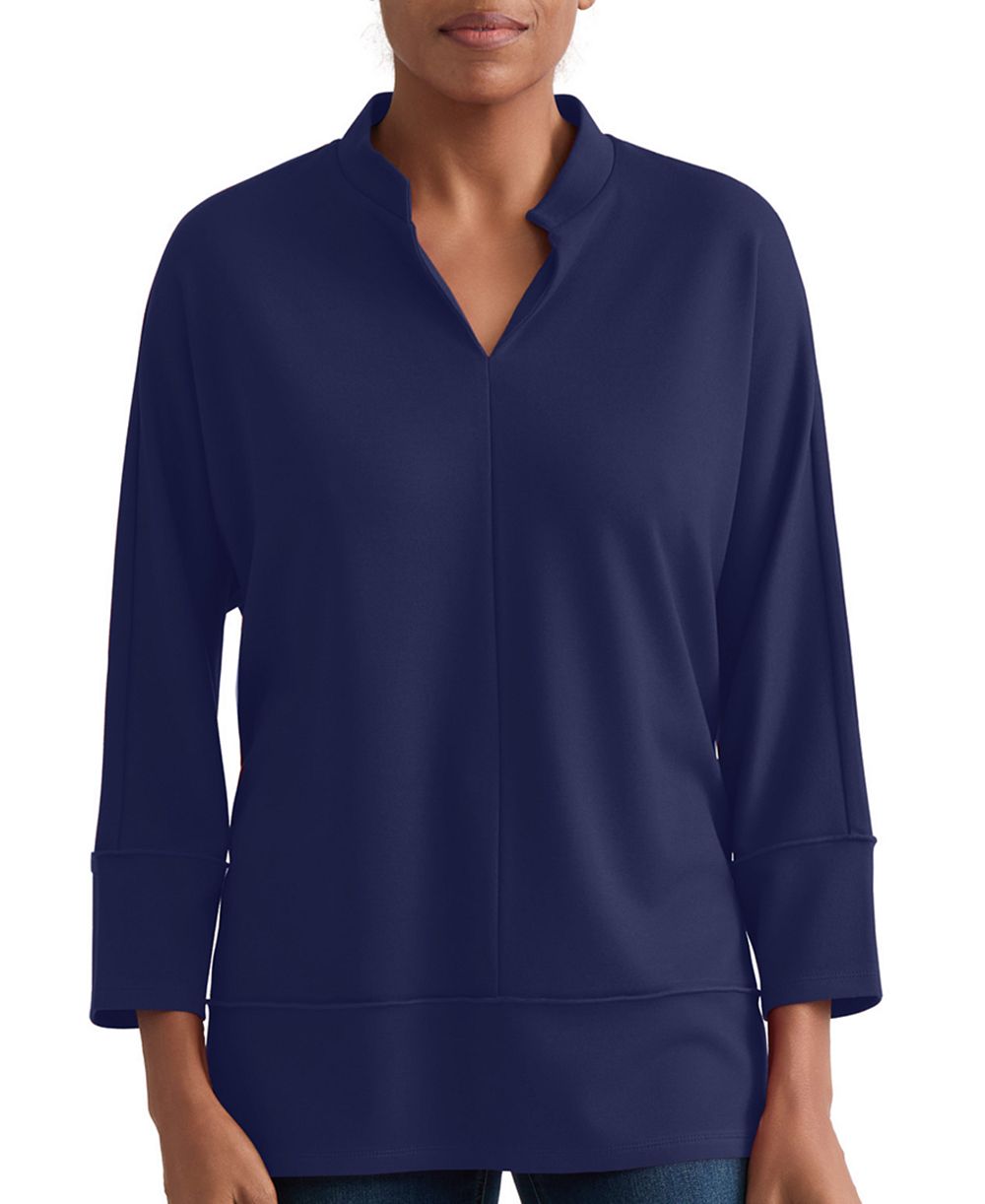 Jones New York Petite Johnny Collar Top