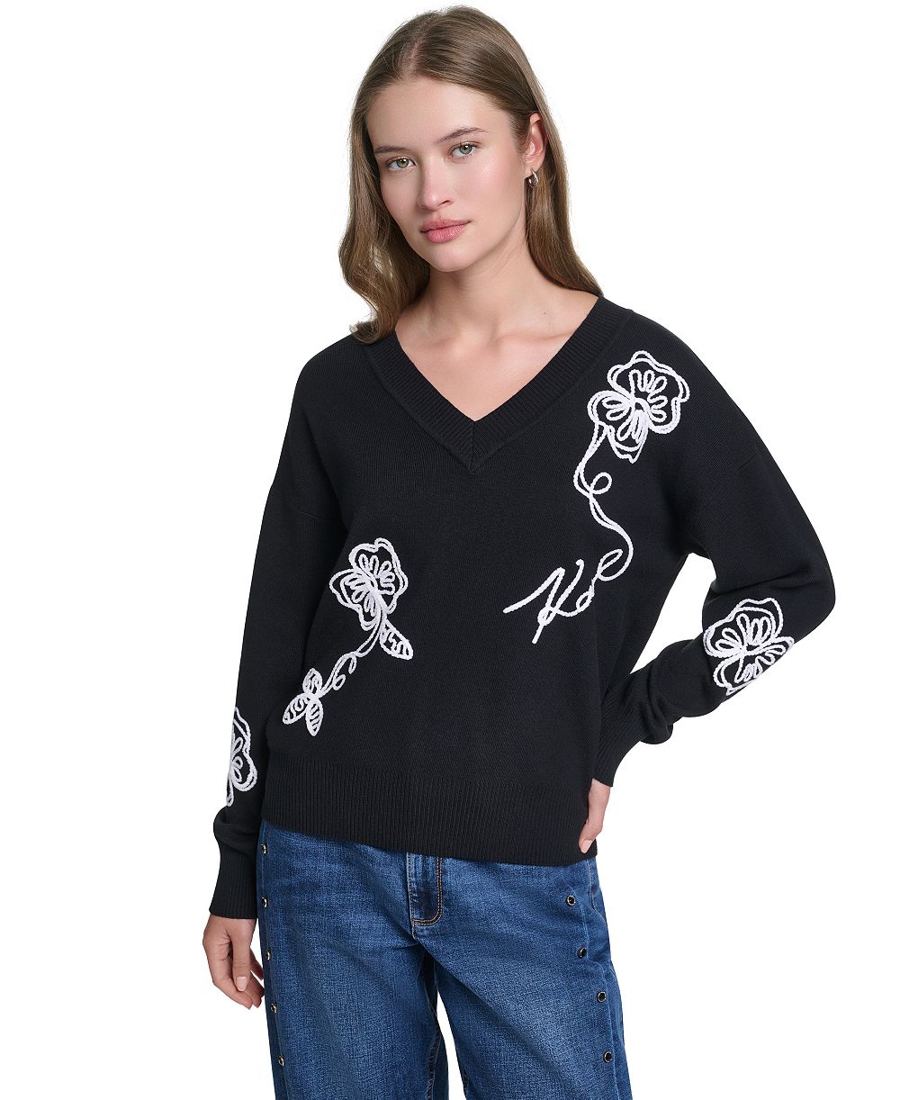 KARL LAGERFELD PARIS Женский джемпер Karl Floral Embroidery V-Neck