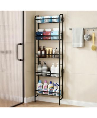 homfan Slim Space-Saving 5-Tier Bathroom Shelf - Tall Narrow Freestanding Storage Rack with Anti-Slip Base - for Behind Door, Kitchen, Laundry Room