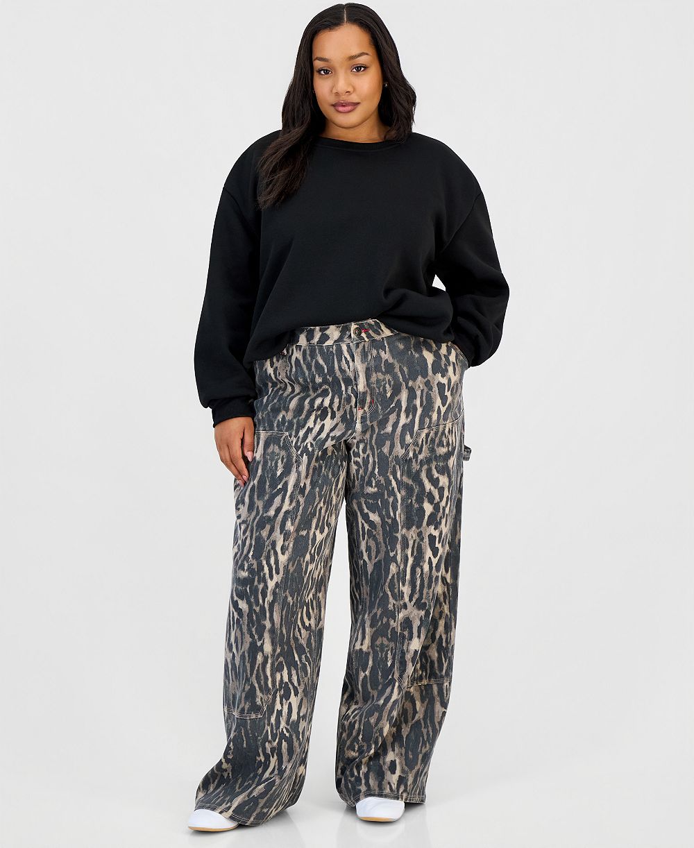 Madden Girl Trendy Plus Size Ultra 90s Printed Carpenter Jeans