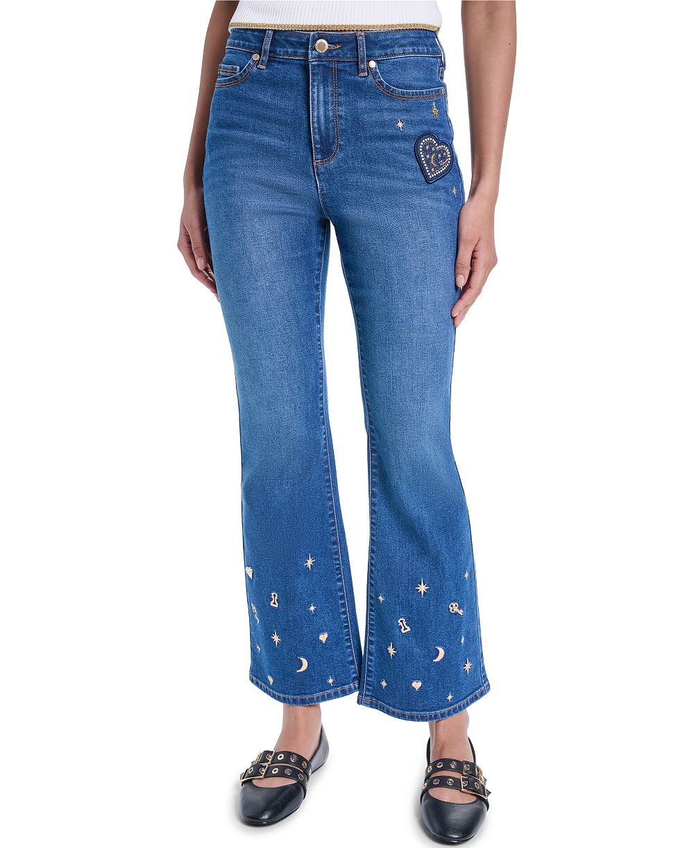 KARL LAGERFELD PARIS Women's Mid-Rise Charm Detail Jeans