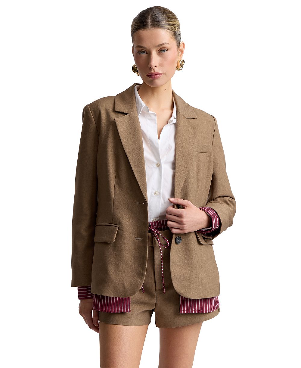 Avec Les Filles Women's Relaxed Notch Lapel Collar Blazer & Striped Shirt Insert