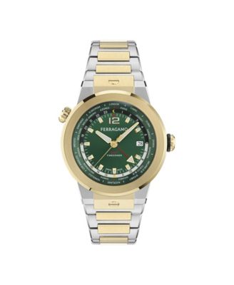 Ferragamo мужские наручные часы F-80 GMT с двумя часовыми поясами, браслет из двухцветной нержавеющей стали, 43 мм