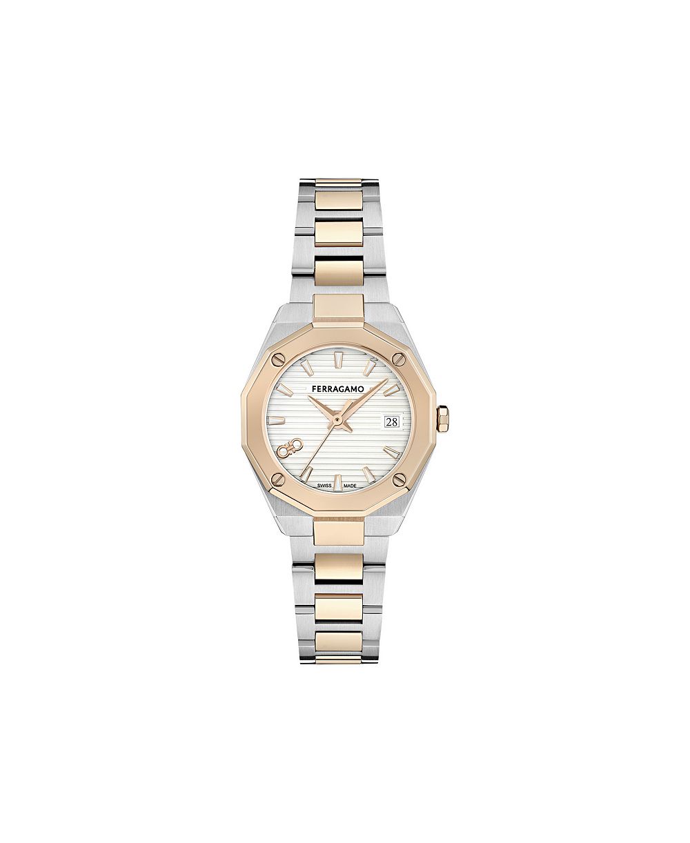 Ferragamo женские двухцветные стальные наручные часы с браслетом, 28 мм
