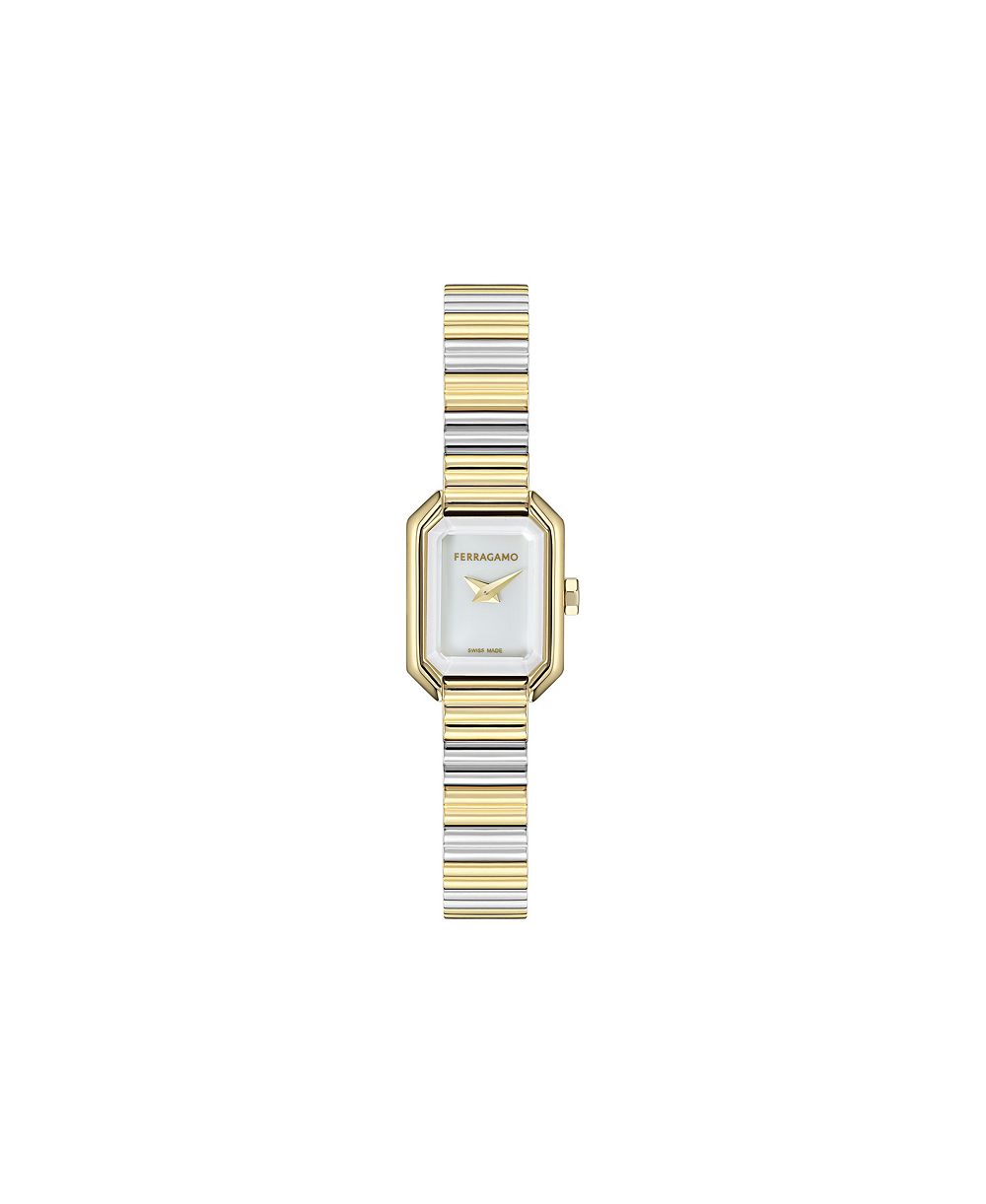Женские часы Ferragamo Petite с кристаллами, двухцветный нержавеющий браслет 15мм x 20мм