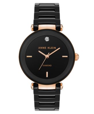 Anne Klein Женские кварцевые часы с черным круглым циферблатом и черным керамическим браслетом 33mm x 38.5mm