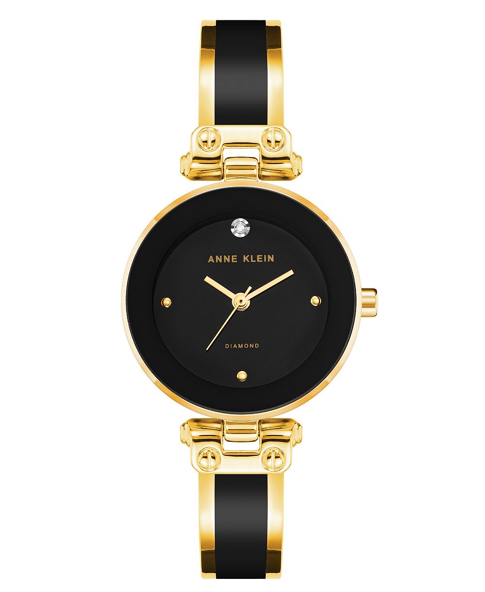 Anne Klein Women's Quartz Round Black Dial Gold-Tone Black Bangle Watch 28mm x 34mm