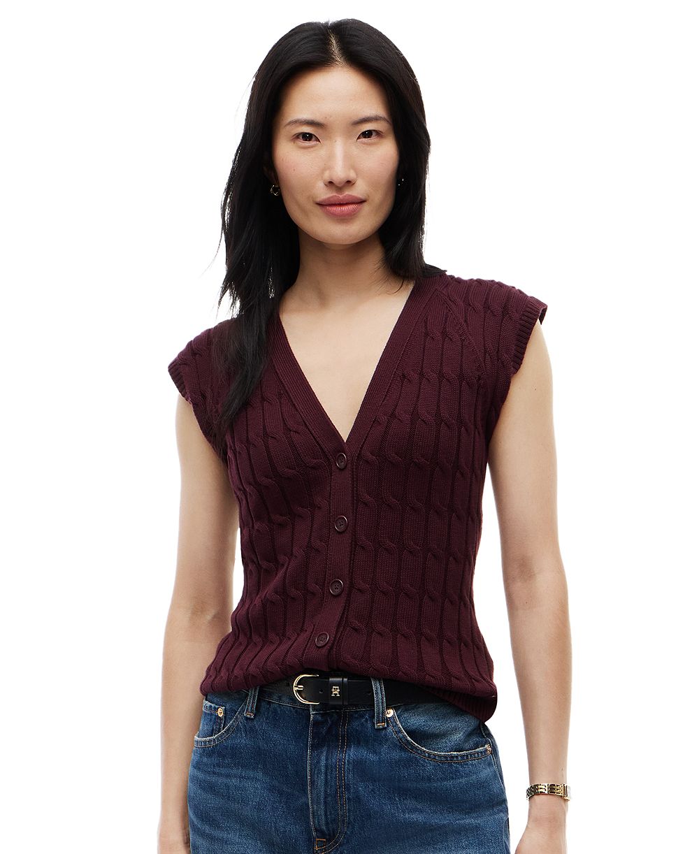 Кардиган Tommy Hilfiger Women's Cable Knit V-Neck Cap-Sleeve