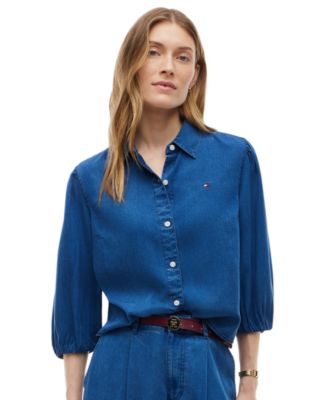 Женская рубашка из денима с пышными рукавами и пуговицами спереди Chambray от Tommy Hilfiger