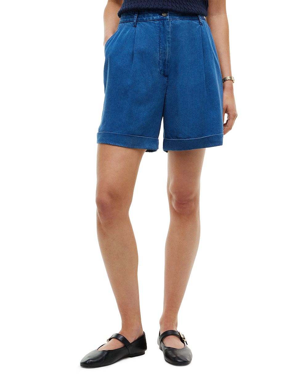 Tommy Hilfiger Women's High-Waisted Pleated Chambray Shorts