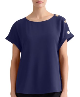 Jones New York Petite Shoulder-Button-Detail Boat-Neck Short-Sleeve Blouse