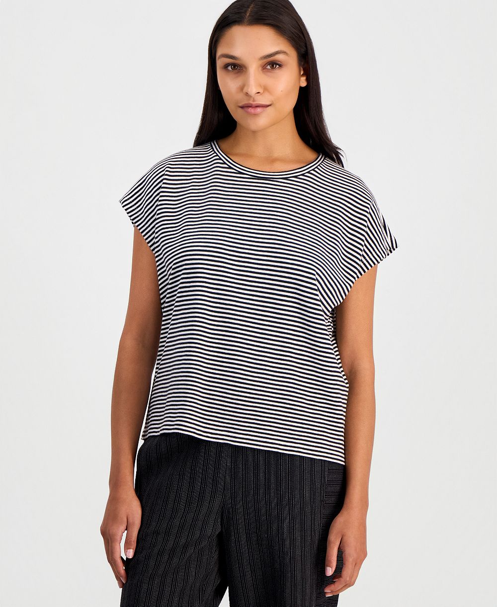 Eileen Fisher Women's Cotton Striped Cap-Sleeve Crewneck Tee
