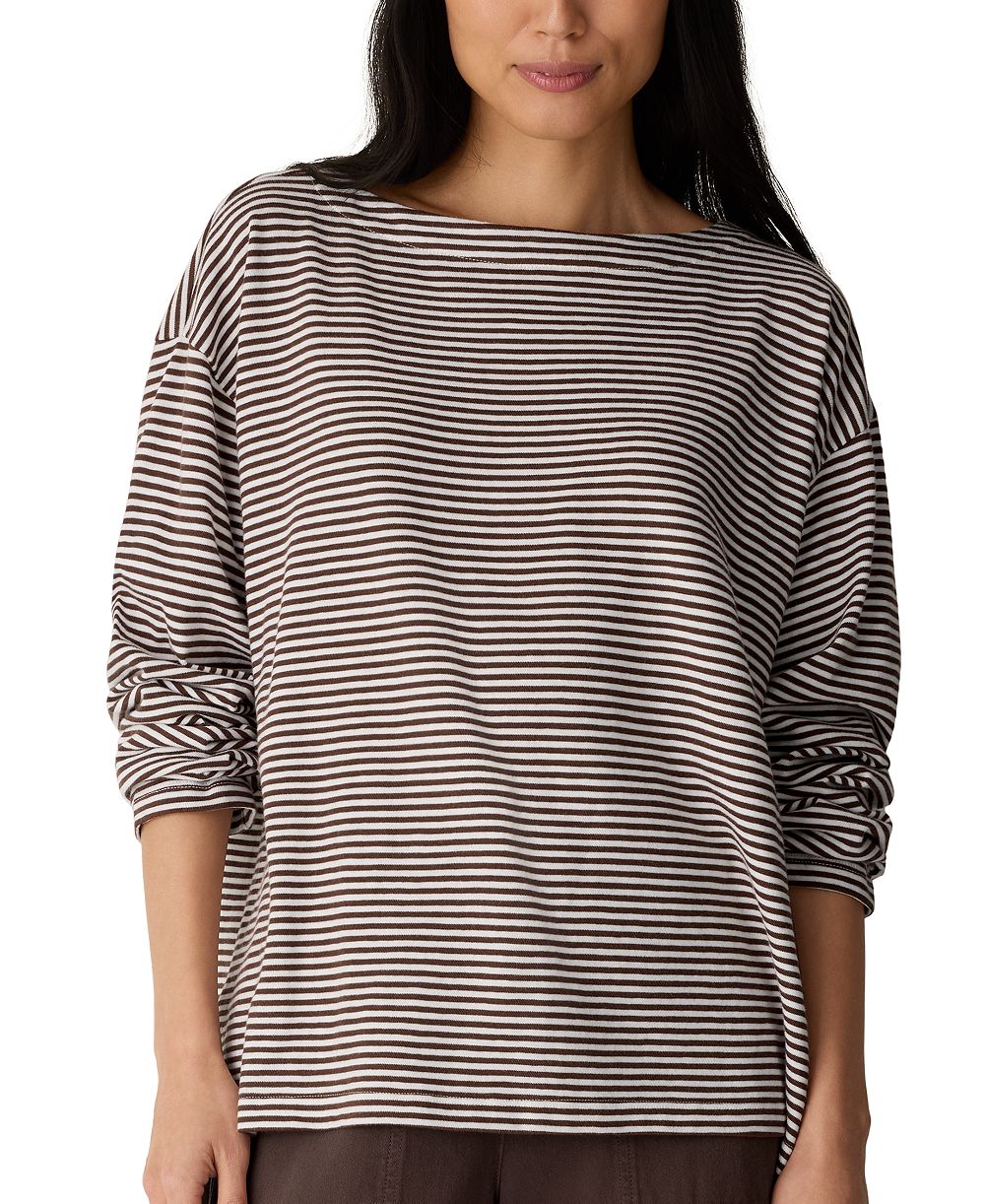 Eileen Fisher Women's Striped Bateau Neck Long-Sleeve Top