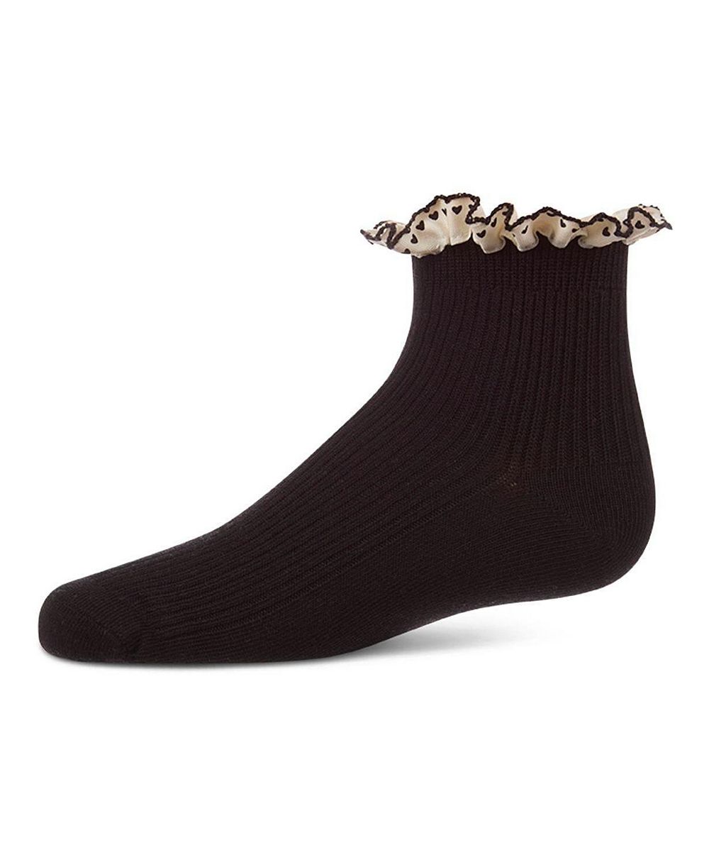 Детские носки MeMoi Ribbed Cotton-Rich с кружевом и принтом сердца
