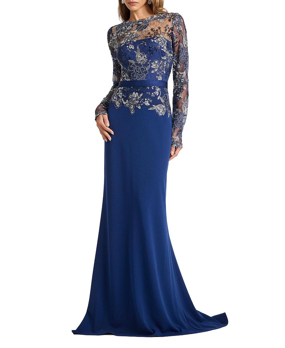 Женское вечернее платье Tadashi Shoji Beacon Belted Embroidered Illusion