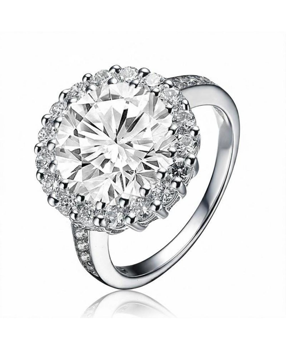 Кольцо Genevive Brilliant White Gold Plated Round CZ Halo Pave Statement