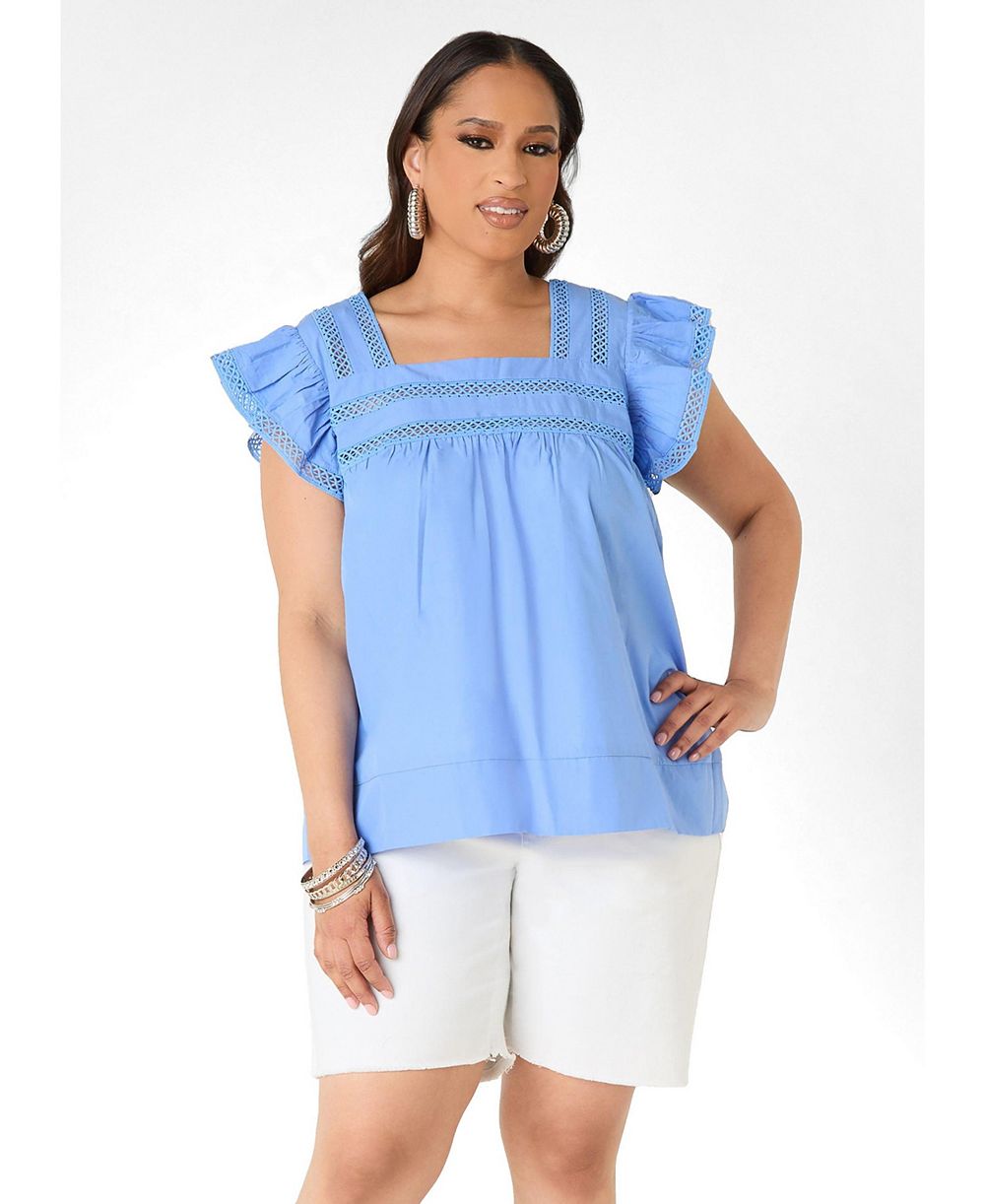 Ashley Stewart Женская рубашка из поплина с решетчатым краем, Plus Size