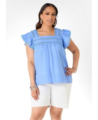 Ashley Stewart Женская рубашка из поплина с решетчатым краем, Plus Size