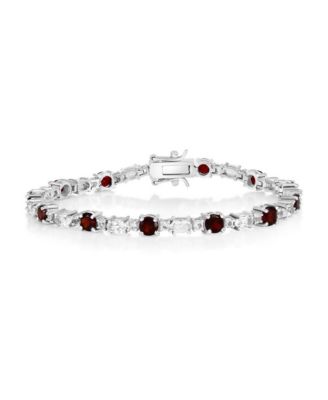 Simona Garnet and Topaz Oval and Round Bracelet in Sterling Silver