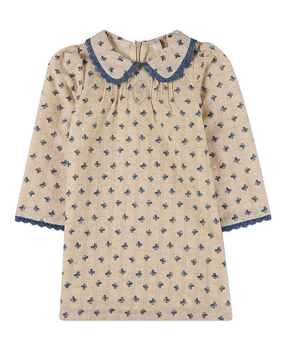 MeMoi детское платье с вышивкой и бантом, 100% хлопок, Pointelle Lace-Trim Mini-Print