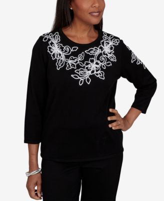 Alfred Dunner Women's Floral Scroll Soutache Sweater