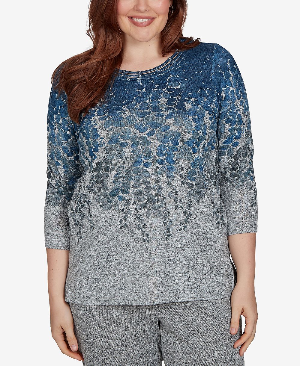 Alfred Dunner Women's Falling Leaves Pocket Knit Top